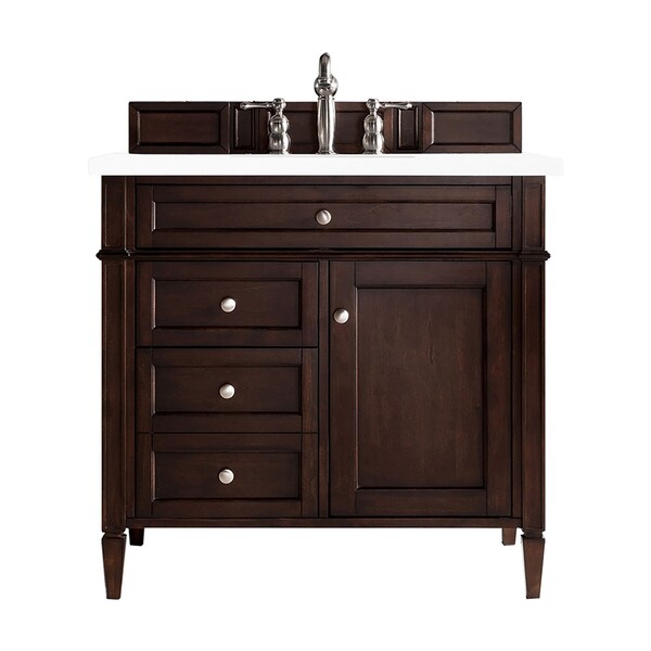 James Martin Vanities Brittany 36in Single Vanity, Burnished Mahogany w/ 3 CM White Zeus Quartz Top 650-V36-BNM-3WZ - main